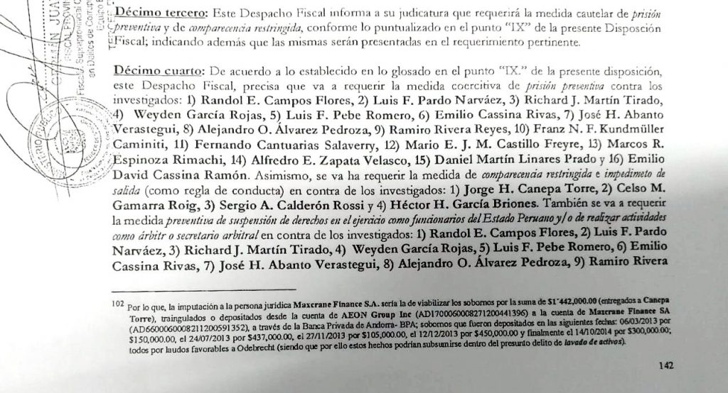 Fiscalía pide prisión preventiva para 16 árbitros vinculados a Odebrecht