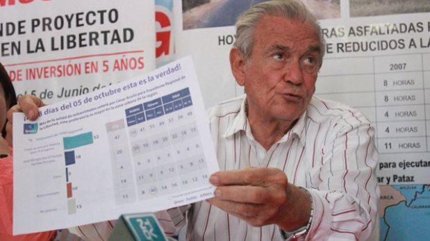 José Murgia estuvo acompañado de Mónica Sánchez y el secretario regional del Apra, Carlos Martínez Polo. (Foto: Johnny Aurazo / El Comercio)