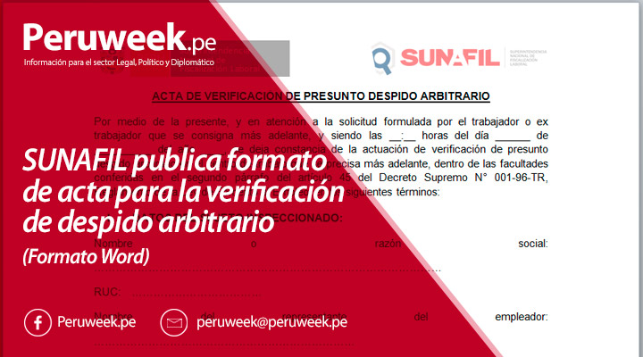 SUNAFIL publica formato de acta para la verificación de despido arbitrario (Formato Word)