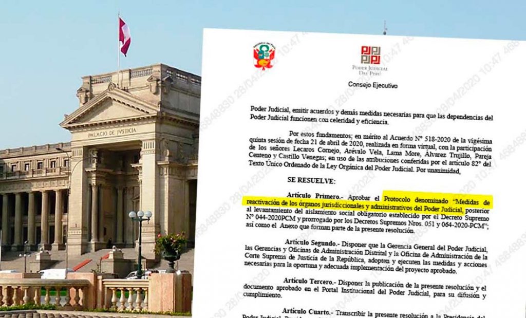 Poder Judicial aprueba protocolo para el retorno progresivo de actividades (Resolución N° 129-2020-CE-PJ)