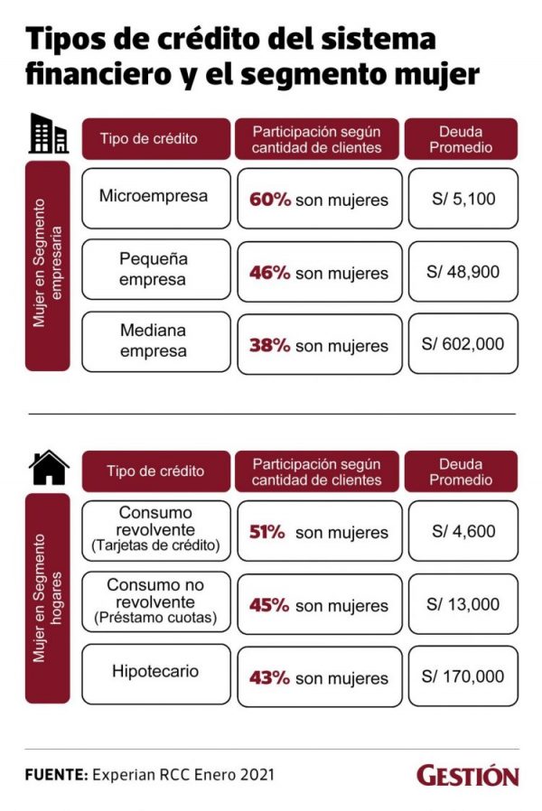 Tipos de crédito del sistema financiero y el segmento mujer