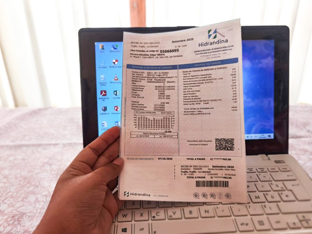 Recibo por el consumo de energía eléctrica