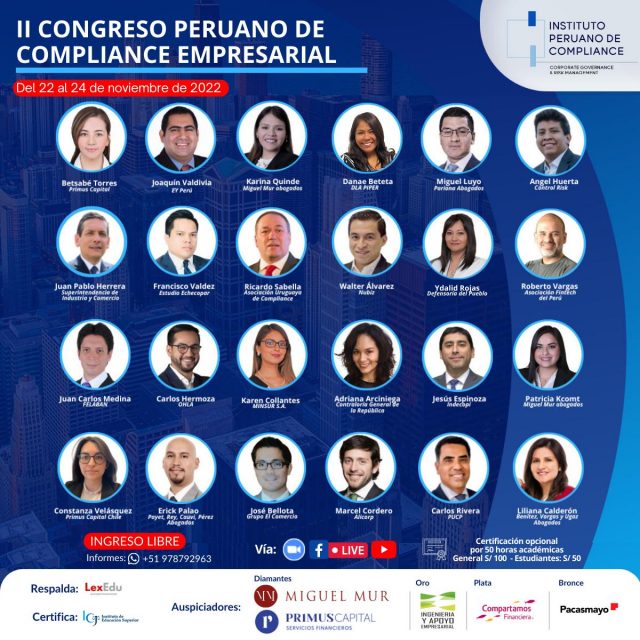 IPC invita al “II CONGRESO PERUANO DE COMPLIANCE EMPRESARIAL” (22-24 Nov)