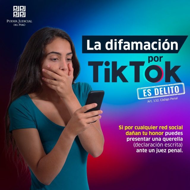 Difamación por Facebook, TikTok y Twitter se sancionan hasta con 3 años de pena privativa de libertad